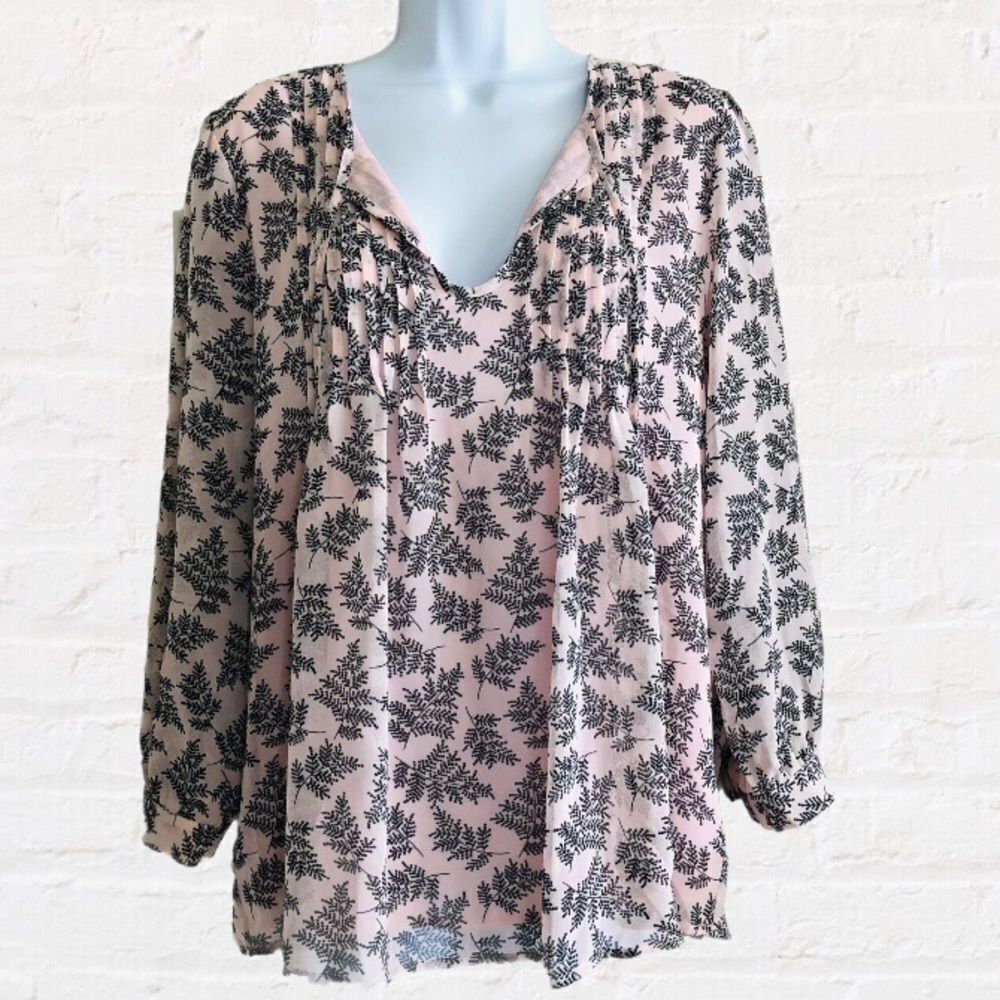 Tommy Hilfiger Blush and Black Leaf Print Blouse
